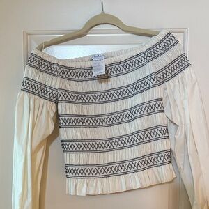 MaxMara Cream Blouse with Black Zigzag Pattern